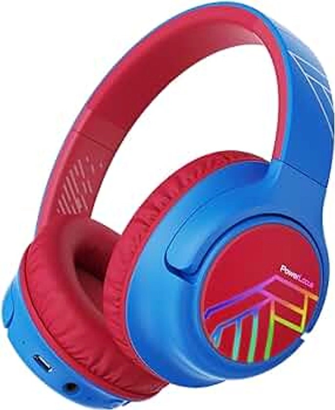 PowerLocus Bobo Casque sans fil Bluetooth pour enfants avec volume limité de 74/85/94 dB, lumières LED, 45 heures de lecture, casque pliable supra-auriculaire avec microphone intégré pour