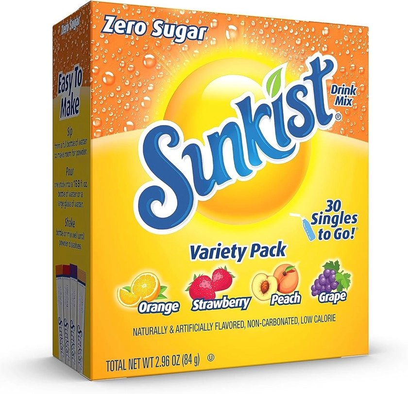 Amazon.com : Sunkist Soda Variety Pack, Singles To Go Orange, Strawberry, Grape and Peach (30 Total Sticks) : Grocery & Gourmet Food