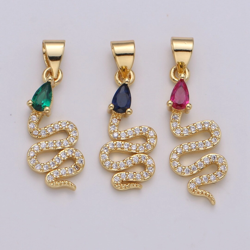 24k Gold Filled Snake Charm, Gold Snake Pendant Charm, Micro Pave Serpent Animal Cz Charm Green Blue Pink Stone DIY Jewelry I-804I-806 - Etsy