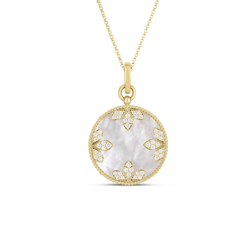 18K YELLOW GOLD MEDALLION CHARMS DIAMOND AND MOTHER OF PEARL NECKLACE - Roberto Coin - North America