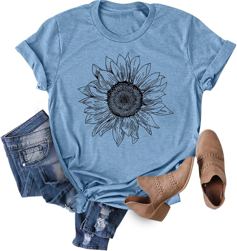 Chulianyouhuo Sunflower Graphic Shirt for Women Cute Flower Short Sleeve Ladies Tee Tops Teen Girls Casual T Shirt