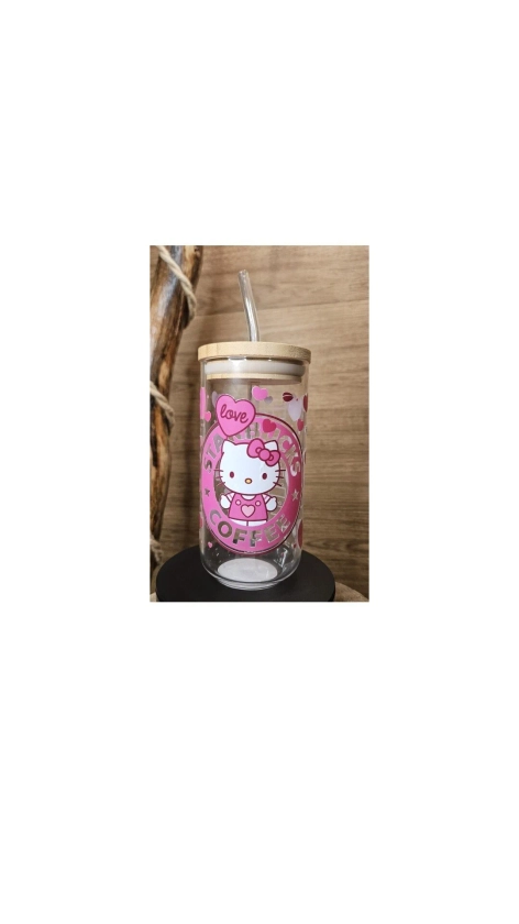16 oz. Kitty Glass Can Cup/Tumbler with bamboo lid and straw or Glass Wrap.