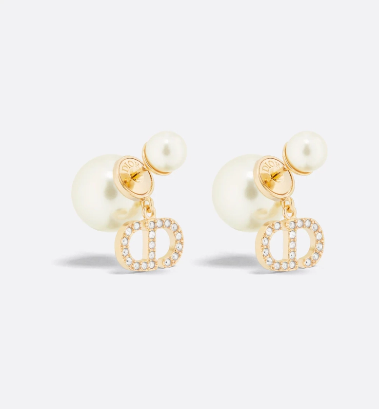 Dior Tribales Earrings Gold-Finish Metal with White Resin Pearls and Silver-Tone Crystals | DIOR