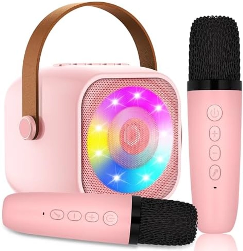 Karaoke-machine voor kinderen met 2 microfoons, draadloze mini-microfoon, draagbare bluetooth-luidspreker met ledlampen, cadeau voor meisjes en jongens : Amazon.com.be: Speelgoed