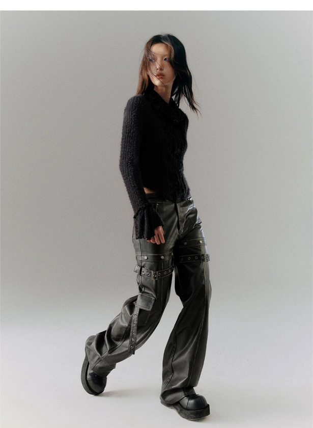 Cest Nous 2-way Deconstructed leather straight pants - shop.cor