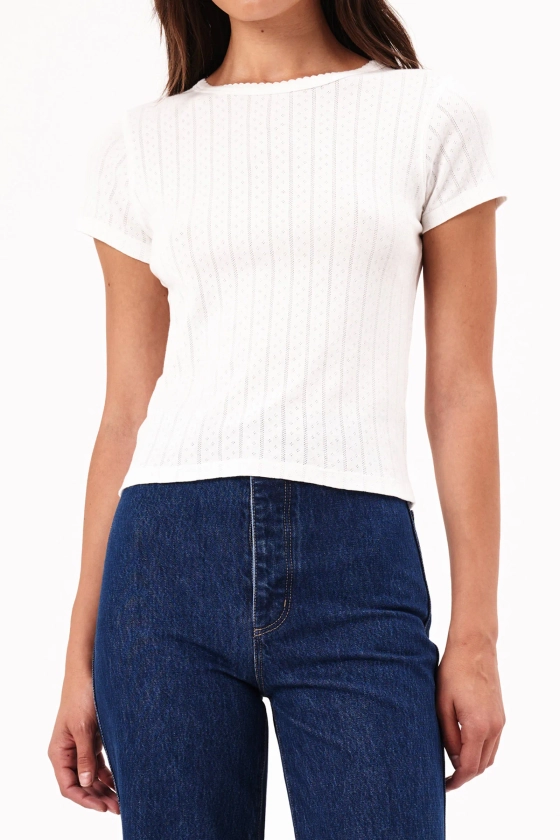 Buy Classic Pointelle Tee - Cream Online | Rollas Jeans