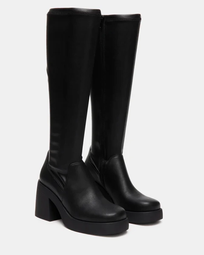 BERKLEIGH Black Wide Calf Knee High Boot | Women's Platform Boots – Steve Madden