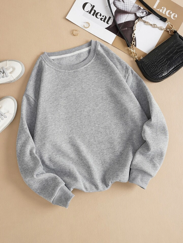 SHEIN EZwear Solid Thermal Lined Sweatshirt