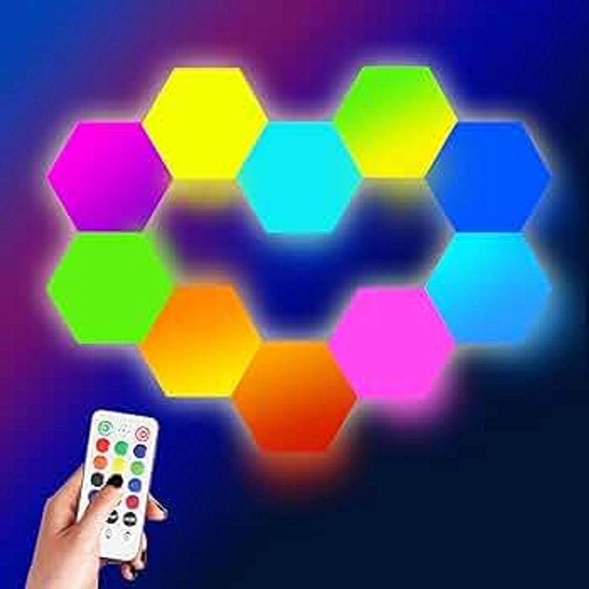 TIHOOK Hexagon Lights with Remote Control, 6 PCS LED Hexagon Wall Lights, Smart LED Wall Light Panels Touch-Sensitive RGB Gaming Lights DIY Geometry Splicing Module for Room Bar Decor Gaming Setup