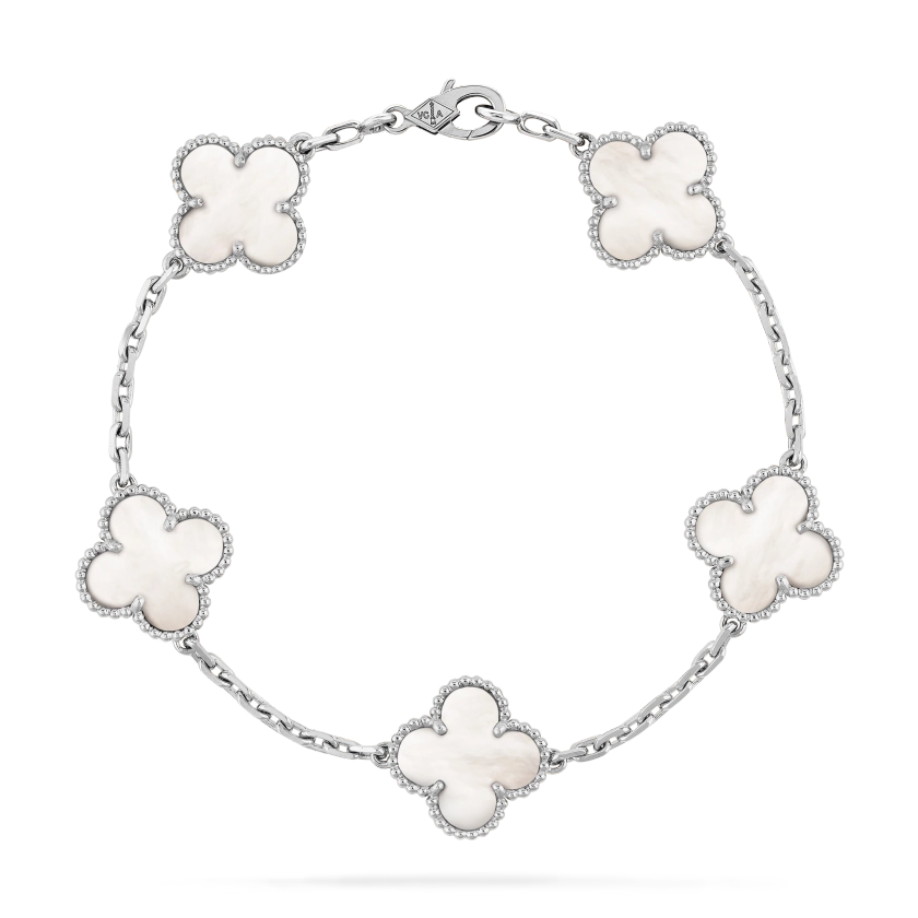 Vintage Alhambra bracelet, 5 motifs 18K white gold, Mother-of-pearl - Van Cleef & Arpels