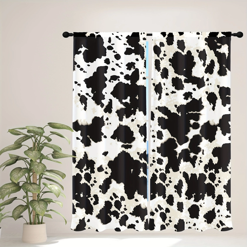 2pcs Animal Cow Print Curtains, Waterproof Black And White Cow Printed Curtains, Rod Pocket Window Treatment For Bedroom Office Kitchen Living Room St