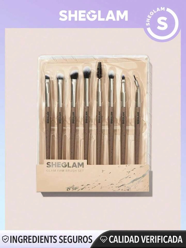 SHEGLAM Set De Brochas Glam Fam De 8 Piezas, De Kit De Brochas De Maquillaje De Cejas Sintéticas, De Sombra De Ojos, De Contorno, De Iluminador, De Mezcla De Corrector, De Delineador. Brochas De Maquillaje Para Ojos. Viernes Negro