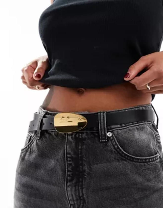 ASOS DESIGN - Ceinture taille et hanches pour jean avec plaque - Noir | ASOS