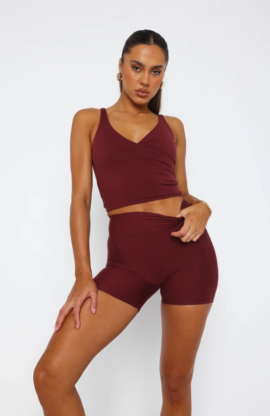 Endurance Scrunch High Waisted Shorts Burgundy