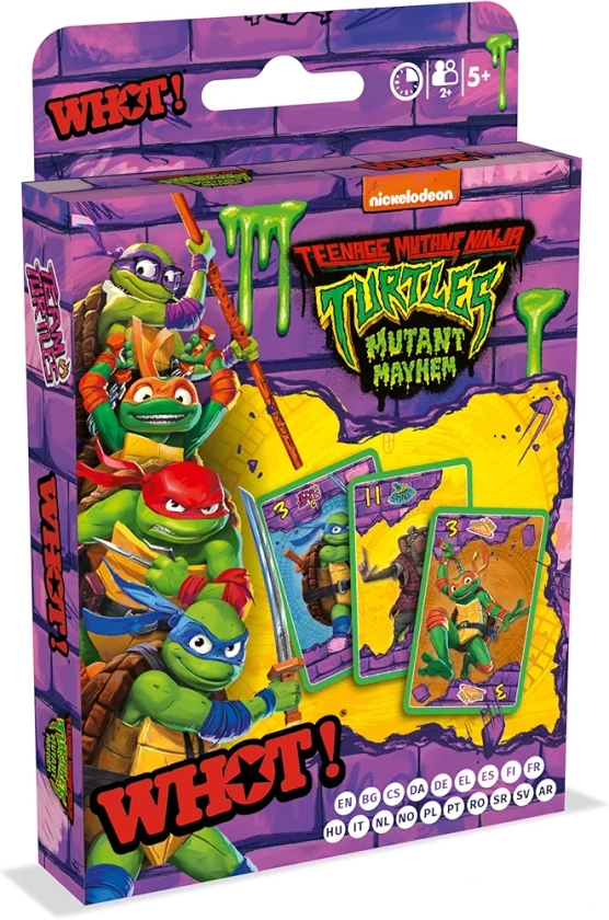 Waddingtons Number 1 Teenage Mutant Ninja Turtles WHOT! Card Game, Take turns matching shapes numbers and characters including Raph Donnie and Mikey great gift and toy for Boys and Girls Aged 5 plus