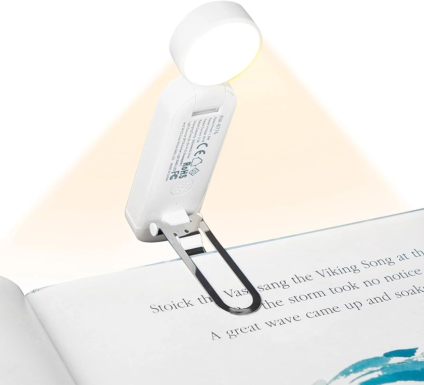 VAVOFO USB Rechargeable Book Light, Blue Light Blocking, Amber Light Clip On Bookmark Shaped Reading Light, Eye Care 6 LEDs Book Light for Bookworms Reading in Bed with 9 Lighting Modes (White) - Amazon.com
