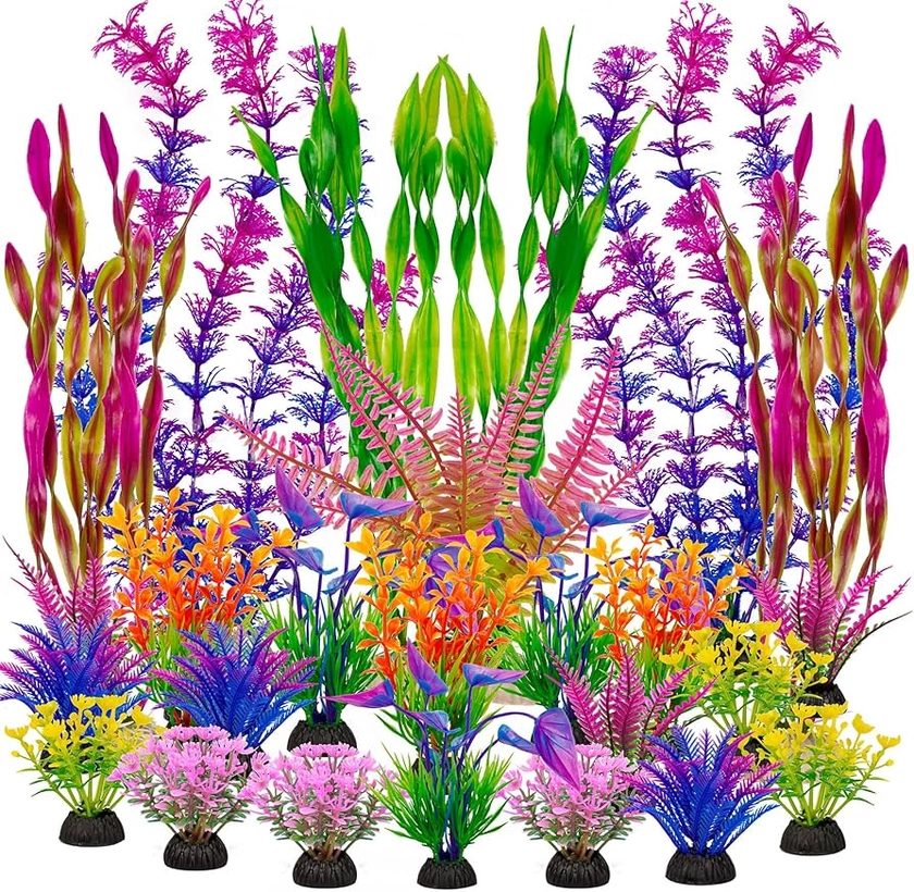 Amazon.com: Ameliade Aquarium Plants Decorations Artificial Plastic Fish Tank Accessories Large Aquarium Decorations Betta Goldfish Fish Tank Decor （Colorful） : Pet Supplies