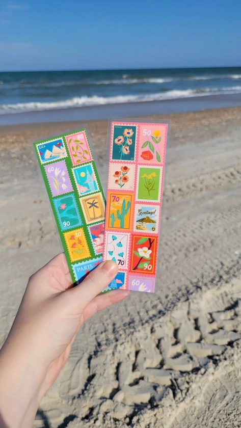 Postage Stamp Bookmarks | Flower Plant | Spring Summer | Travel Paris London | Cactus Desert | Colorful Cute Fun | Cactus Landscape Gift