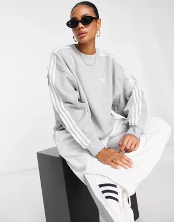 adidas Originals adicolor three stripe sweatshirt in grey | ASOS