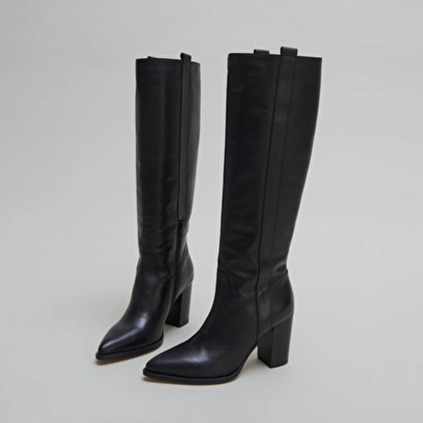 Bottes à hauts talons et bouts pointus en cuir noir pour Femme | Jonak