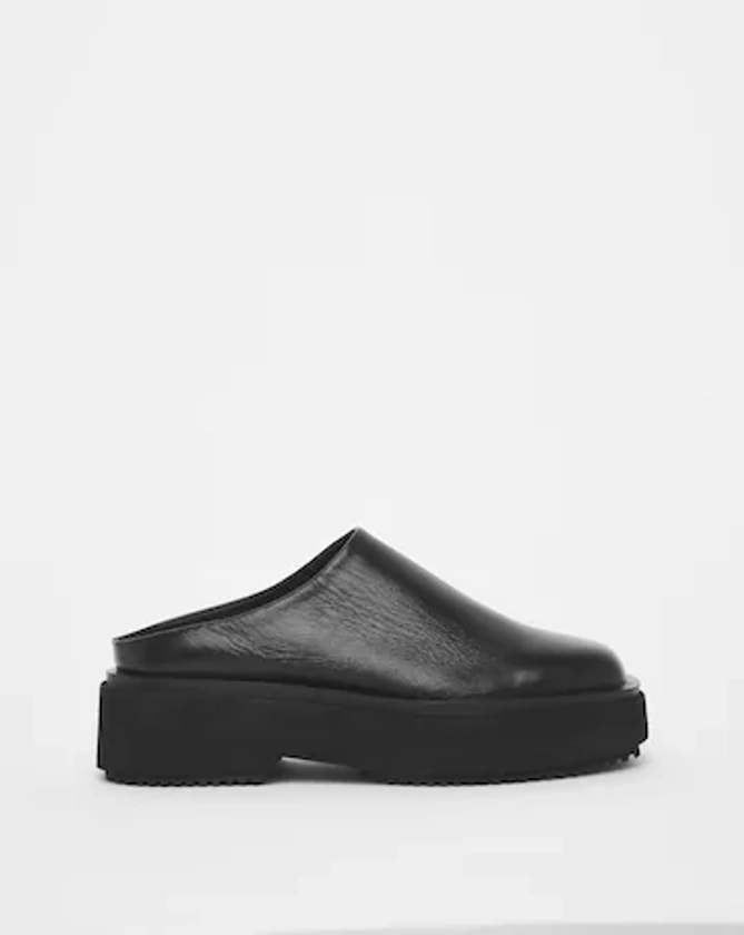 Turin Leather Square Toe Mule Shoes Wide Fit | Simply Be