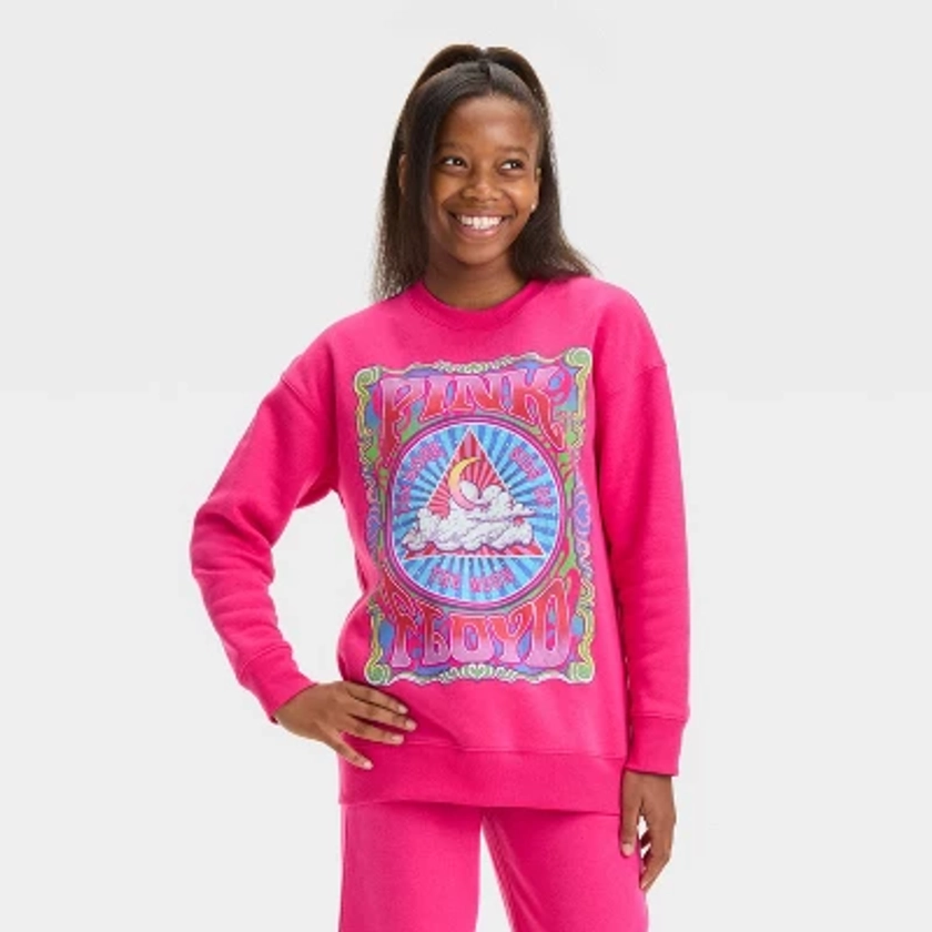 Girls' Long Sleeve Graphic Pink Floyd Fleece Crew Neck - art class™ Pink XS