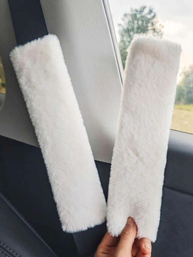 2pc Winter Warm Short Plush Shoulder Protection, Warm And Anti Strangulation Seat Belt Protective Cover