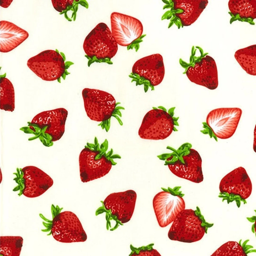 Cotton Fabric Red Strawberry Print on Ivory Craft Fabric Material Metre - Etsy UK