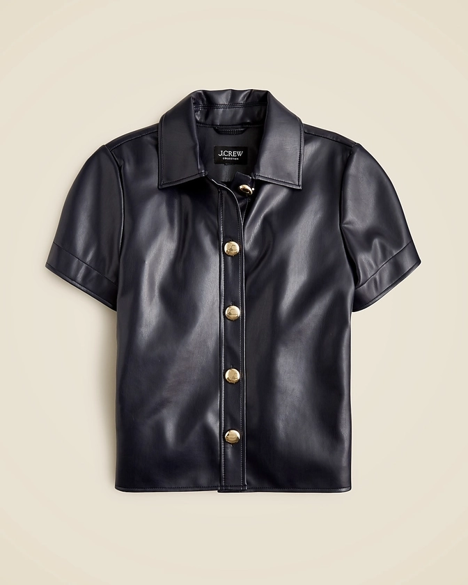 Collection gamine shirt with oversized buttons in faux leather