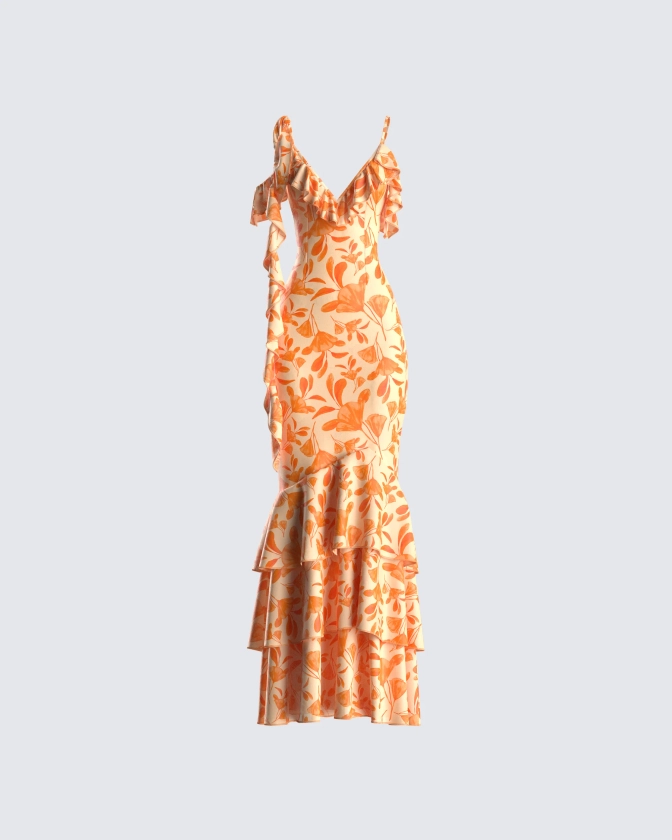 Olga Orange Flower Print Dress