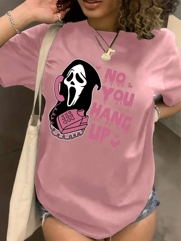 SHEIN Coolane Skull & Slogan Printed Short Sleeve T-Shirt