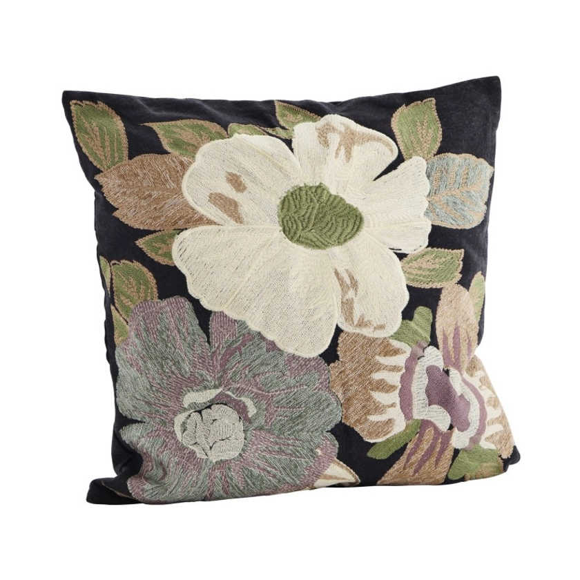 House de coussin brodé fleurs coton