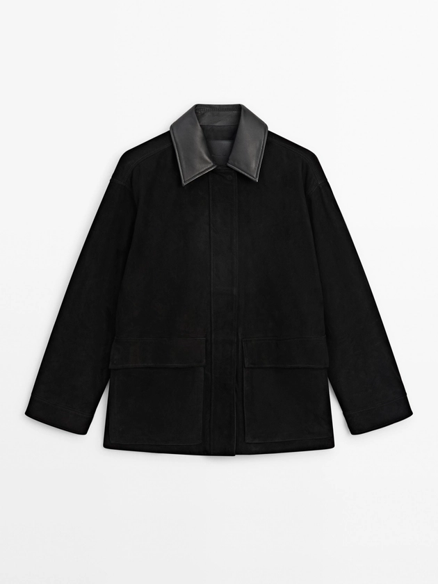 Veste cape en cuir effet daim · Noir · Jupes | Massimo Dutti