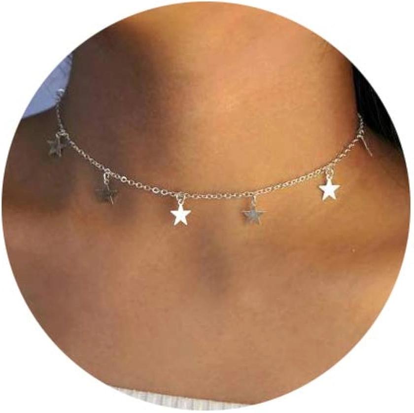 Gold Star Choker Necklace Silver Star Necklace for Women Dainty Choker Necklace Silver Gold Choker Necklaces