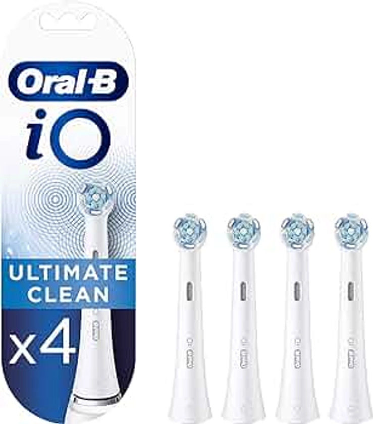 Oral-B iO Ultimate Clean Electric Toothbrush Head, Twisted & Angled Bristles for Deeper Plaque Removal, Pack of 4 Toothbrush Heads, White