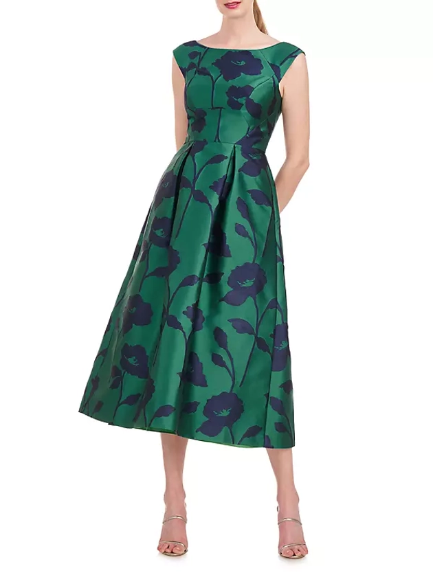 Shop Kay Unger Jenni Metallic Floral Midi-Dress | Saks Fifth Avenue