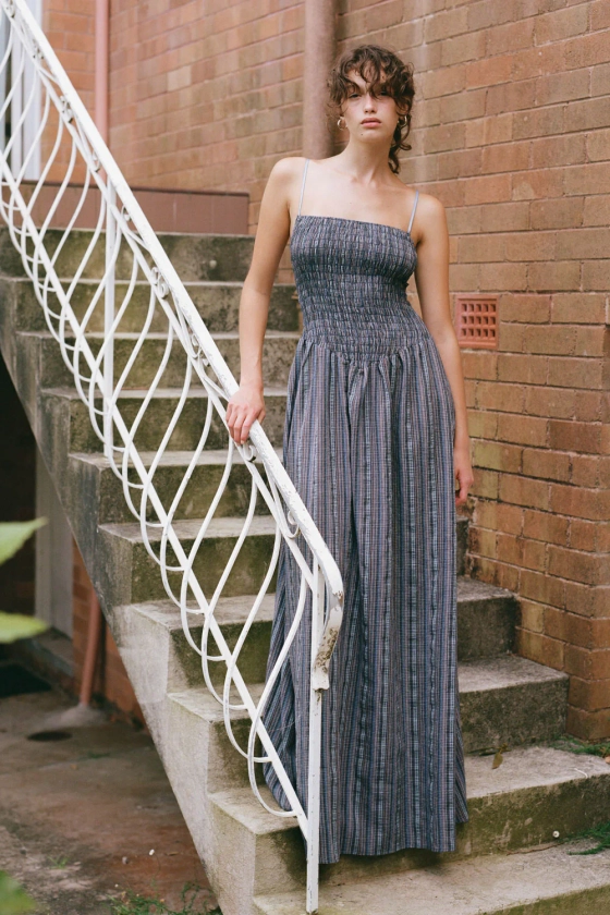 Blue Stripe Maxi Ballerina Dress