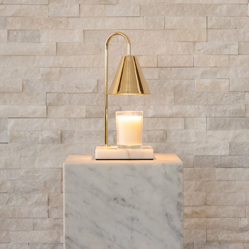 Ozarke Everlasting Candle Warmer Lamp - Gold - White Marble