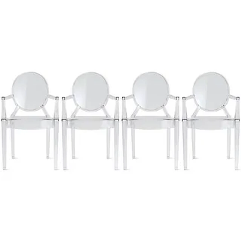 Set of 4 Clear Stacking Designer Crystal Molded Transparent Dining Chairs With Arms Armchairs Backs Kitchen - Bed Bath & Beyond - 17116223