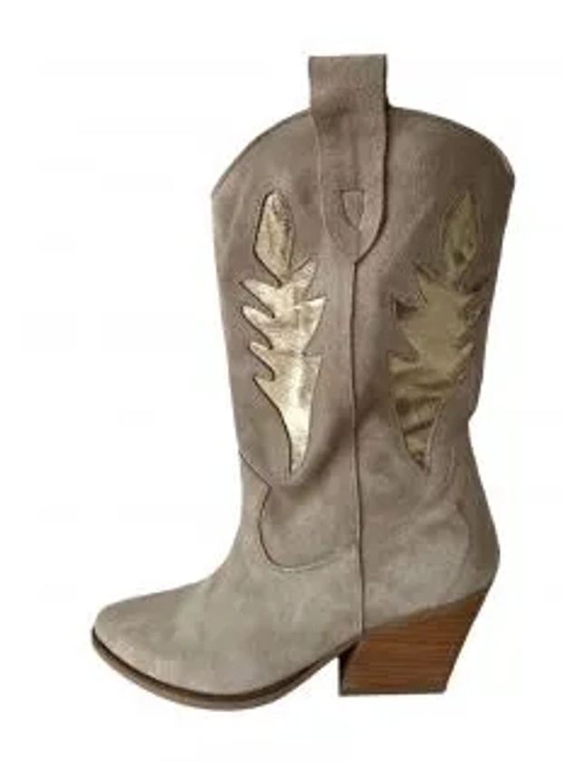 Babouche Soof-2 cowboy boot middel hoog beige/gold