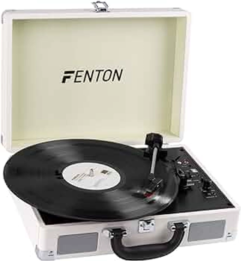 FENTON RP120 Turntable Briefcase Record Player | USB & Bluetooth Retro Record Players for Vinyl with Speakers | 3 Speeds | Convert Retro Vinyl to mp3 via USB | RCA Output/AUX 3.5mm (Dove White)