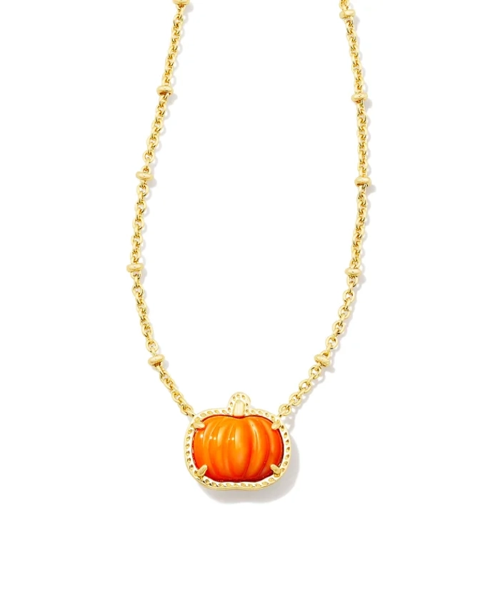 Pumpkin Gold Short Pendant Necklace in Orange Mother-of-Pearl | Kendra Scott