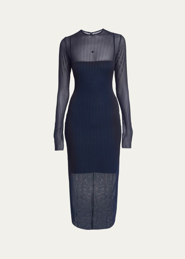 Givenchy Tulle Sheer Midi Dress with Polka-Dot Detail