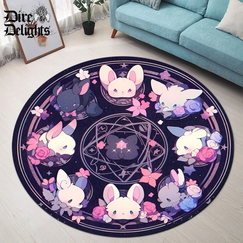 Kawaii Goth Bunnies Rug,kawaii Plushies Goth Round Rug, Harajuku Cartoon Carpet, Gothic Witch Decor, Goth Harajuku Round Rug, Gothcore - Etsy Japan