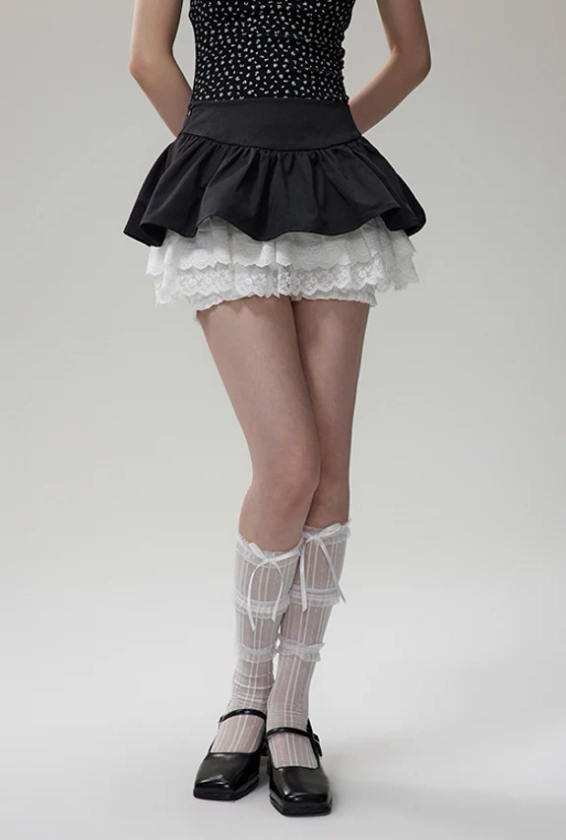 Monotone color layered lace shorts NTO0076