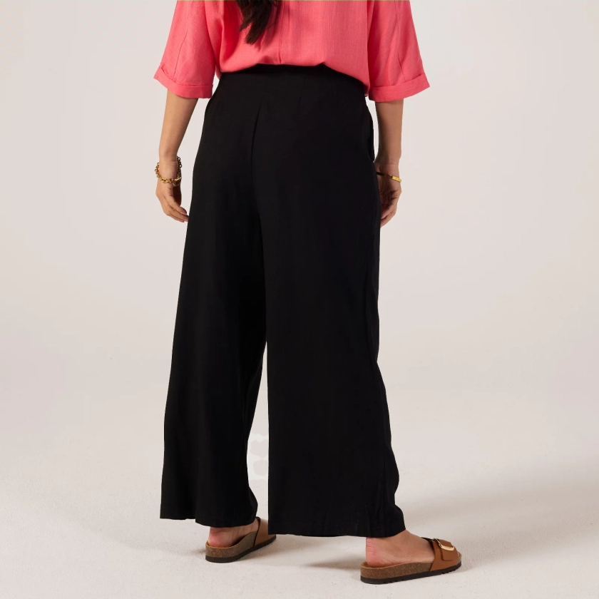 Izabel London Linen Blend Wide Leg Trousers with Buttons - QVC UK