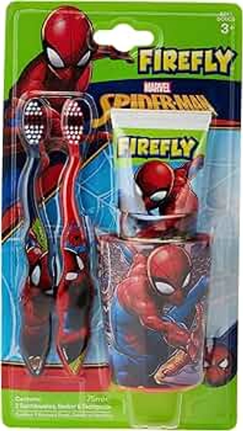 Firefly Spider-Man Dental Care Kids for Children with 2 Brushes, Beaker & Toothpaste (Bubblegum)