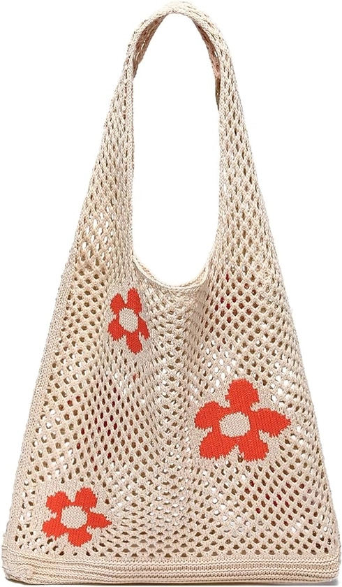 CATMICOO Crochet Mesh Beach Tote Bag Summer Aesthetic Knit Bag for Women