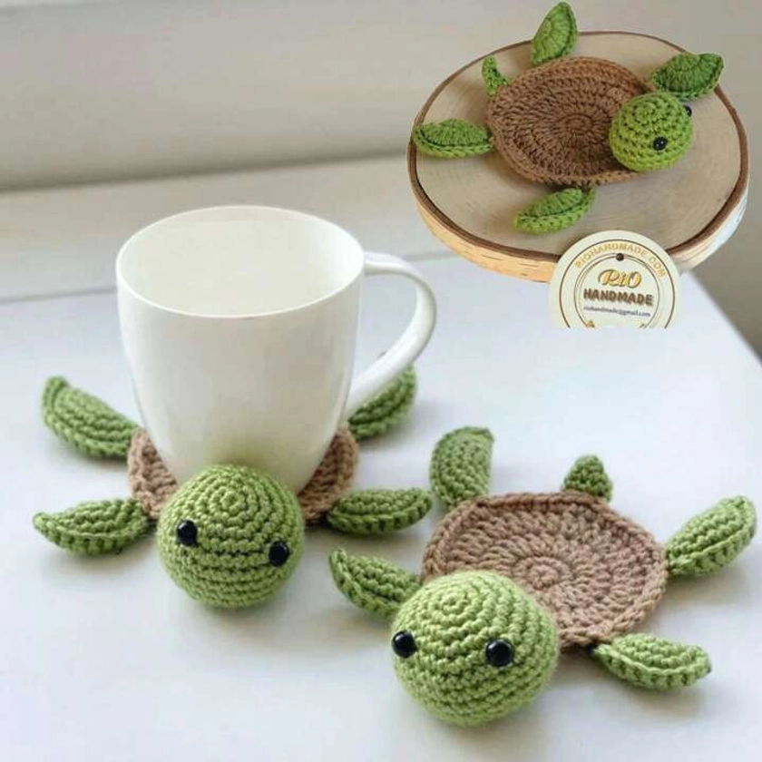 1pc Handmade Crochet Cute Turtle Doll, For Diy Room Decoration, Wall Hanging, Restaurant Tea Cup Mat, Plush Toy, Green/Pink