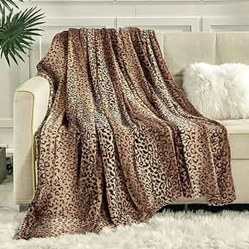 Viviland Flannel Fleece Blanket King Size 90x108 inches, 280 GSM Lightweight Blanket for Couch Sofa Bed, Super Soft Cozy Warm Blanket, Leopard Print